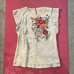 Anthropology meadow rue embroidered top